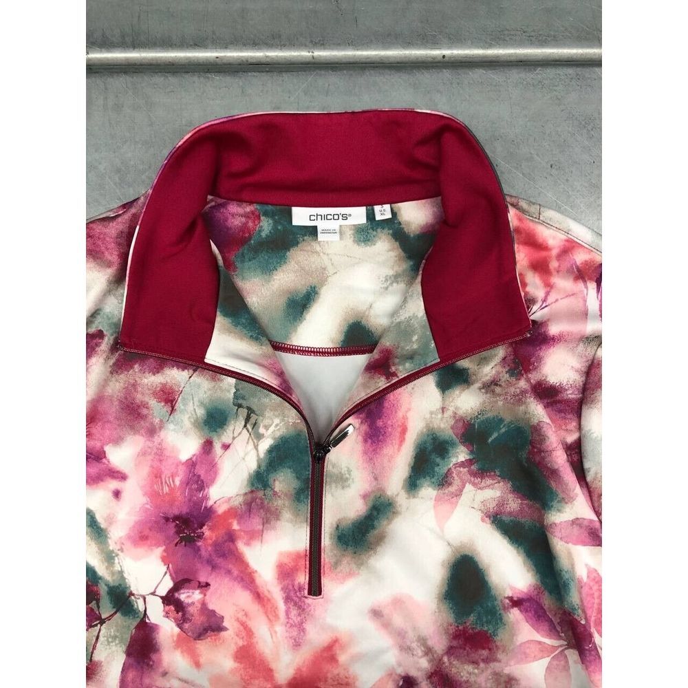 Chicos Floral Sweater Womens XL Purple Flower Tie Dye Quarter Zip - Picture 3 of 9
